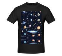 The Solar Family - Camiseta ligera con estampado original para hombre, cuello redondo, 100 % algodón puro, Negro, 4XL