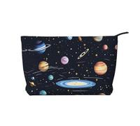 The Solar Family Pattern - Bolsa de cosméticos de pana de gran capacidad, impermeable, a la moda, bolsa de almacenamiento de artículos de tocador, Black, Talla única
