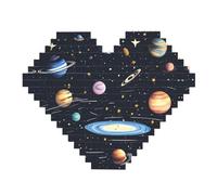 The Solar Family Print Building Brick Block Puzzle - Rompecabezas de imagen en forma de corazón, rompecabezas de madera