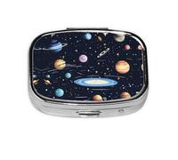 The Solar Family Travel - Caja cuadrada de almacenamiento de píldoras, mini pastillero portátil (pastillero de 2 compartimentos), caja de almacenamiento de medicamentos y vitaminas