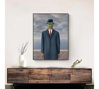 The Son of Man Surreal Magritte Painting Wall Print Art Canvas Poster People Apple Imagen para regalo Dormitorio Decoración para el hogar 60x80cm/24x32inch With-Golden-Frame