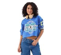 The Souled Store Camiseta corta oficial de Pixar: Monster University para mujer y niña, manga larga, cuello en V, color azul, estampado gráfico de algodón, Azul, 42