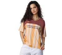 The Souled Store Disney: Pizza Planet - Camiseta de manga corta para mujer y niña, cuello en V, color marrón, estampado gráfico, poliéster, ligero, para uso diario, deportivo, informal, de gran tamaño