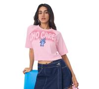 The Souled Store Lilo & Stitch: Disney Mujeres y Niñas Manga Corta Cuello Redondo Algodón Bordado Ligero Streetwear Crop Top Oversize, rosa claro, XL