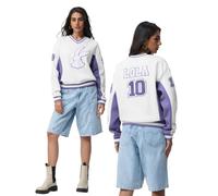 The Souled Store Looney Tunes: Lola 10 - Sudadera de invierno para mujer y niña, manga completa, cuello en V, color crema y violeta, estampado gráfico de mezcla de algodón, forro polar, ajuste grande