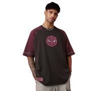 The Souled Store Marvel Indie: Logo Hombres y Niños Manga Corta Cuello Redondo Bordado Drop Shoulder Baggy Casual Streetwear Superhéroe Inspirado Algodón Super Oversized Camiseta, Deadpool, XL