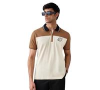 The Souled Store Naruto Shippuden Team Seven Polo de manga corta y cuello abierto de algodón elastano bordado, color blanco roto y marrón, de corte recto, transpirable, extensible, Team Seven, M