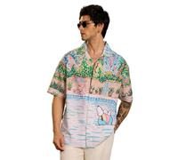 The Souled Store Peanuts: Poolside - Camisa de manga corta para hombre y niño, cuello cubano, multicolor, estampado gráfico, casual, ligera, con hombros caídos, ropa de calle de algodón y lino, de
