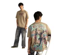 The Souled Store Superman: Fight for Good Men and Boys Short Sleeves Round Neck Beige Graphic Printed Casual Streetwear Drop Shoulder Cotton Oversized T-Shirt, Fight For Good, XL