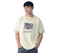 The Souled Store Una pieza: Launch Ceremony - Camiseta de manga corta para hombre y niño con cuello redondo y cuello redondo, parche de aplicación en blanco, informal, de algodón, Launch Ceremony, L