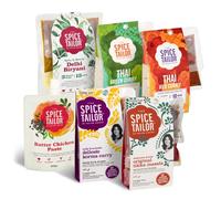 The Spice Tailor - Paquete variado de salsa de curry asiático e indio, incluyendo curry rojo tailandés y tailandés, Tikka Masala, Korma y Biryani, vegetariano - Paquete fakeaway