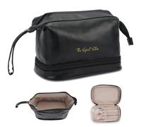 The Spirit Store Neceser de piel grande para viajes, con compartimento para pinceles y compartimentos, Negro , Neceser de cosméticos