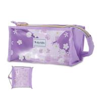 The Spirit Store Neceser de piel grande para viajes, práctico para plegarlo, Daisy Lilac Transparente, Neceser de cosméticos