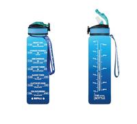 THE STEEL BOTTLE - Botella de agua motivacional de 1 litro con pajita y franjas horarias - BPA y libre de ftalatos - Botella hermética - Ideal para deportes, gimnasio, camping (Blue & Aquamarine)