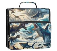 The Struggle Between Dinosaurs and Sharks - Carpeta con cremallera de 3 anillos con asa y correa para el hombro, capacidad para 500 hojas, bolsa organizadora de almacenamiento con múltiples bolsillos