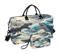The Struggle Between Dinosaurs and Sharks on the Beach - Bolsa de viaje para hombres y mujeres, bolsa de gimnasio con bolsa de almacenamiento, bolsa de fin de semana, bolsas de transporte para viajes,