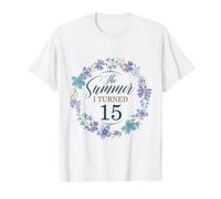 The Summer I Turned 15. Floral 15th Birthday Mujeres Niñas Camiseta gráfica económica, Hombre, Blanco, L