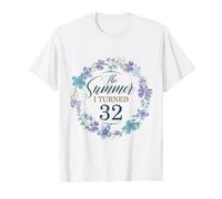 The Summer I Turned 32. Floral 32 Cumpleaños Mujeres Niñas Camiseta gráfica económica, Hombre, Blanco, L