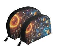 The Sun and Other Planets - Bolsas de maquillaje impresas de 2 piezas portátil con diseño de concha de viaje, White, Talla única
