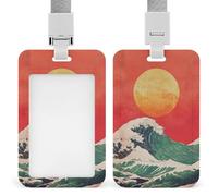 The Sun Rising Over Waves - Soporte para tarjetas de identificación de arte japonés, retráctil, protector de tarjetas, placa de nombre, para trabajo, oficina, médico, enfermera