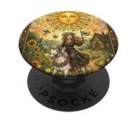 The Sun Tarot Card Celestial Maiden Horse PopSockets PopGrip Adhesivo