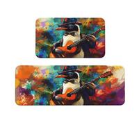 The Sunglasses Penguin Playing The Guitar Rug - Juego de 2 tapetes de cocina acolchados cómodos para decoración del hogar, fregadero, tapetes de cocina para suelo, antideslizantes, lavables, para