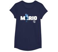 The Super Mario Bros. Movie Mario Banner Camiseta, Niñas, Azul Marino, L