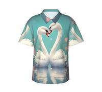 The Swan in Love Beach Vacation Summer - Camisa de manga corta con botones para hombre, estilo casual y elegante, Negro, Medium