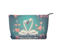 The Swan in Love - Bolsa de cosméticos de pana de gran capacidad, impermeable, a la moda, bolsa de almacenamiento de artículos de tocador, Black, Talla única