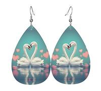 The Swan in love Pendientes de piel con forma de lágrima para mujer, gancho chapado en plata 925, accesorios de vacaciones