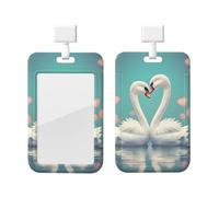 The Swan in Love - Soporte para tarjetas de identificación con cordón, protector vertical para tarjetas, carcasa rígida transparente, carrete retráctil para el trabajo y la oficina