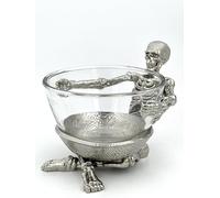 The Tangerine Store Cuenco decorativo de esqueleto gótico, capacidad de 500 ml, inserto de vidrio, construcción de metal, acabado dorado/plateado/antiguo, 5.5 pulgadas de alto x 6.5 pulgadas de ancho