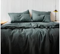 The Tangerine Store Pure Linen Luxe - Juego de sábanas de lino 100 % natural, transpirables, hipoalergénicas, prelavadas para mayor suavidad, color verde mar profundo, tamaño California King