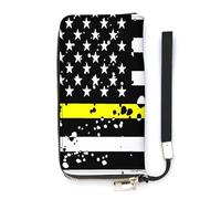 The Thin Yellow Line Flag Slim Wallet for Women Long Purse Cute Clutch Wristlet Handbag Card Holder