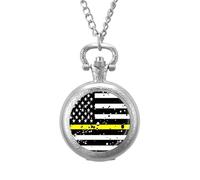The Thin Yellow Line Flag Vintage Reloj de bolsillo con colgante de aleación, collar de regalo para hombres y mujeres, Estilo plateado, talla única