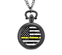 The Thin Yellow Line Flag Vintage Reloj de bolsillo con colgante de aleación, collar de regalo para hombres y mujeres, Estilo negro, talla única