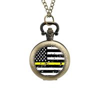 The Thin Yellow Line Flag Vintage Reloj de bolsillo con colgante de aleación, collar de regalo para hombres y mujeres, Estilo cobre, talla única