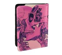 The Three Pink Skulls Look to The Left - Soporte para pasaporte impreso de piel sintética, organizador de viaje para hombres y mujeres, 6.5 pulgadas