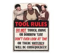 The Three Stooges Tool Rules Metal Sign - Funny Three Stooges Sign for Garage, Shop or Man Cave
