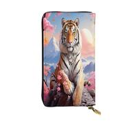 The Tiger goes up the mountain - Cartera larga de cuero para mujer, 12 ranuras para tarjetas de crédito, bolsillo para monedas con cremallera, compartimentos para efectivo, elegante bolso de mano para