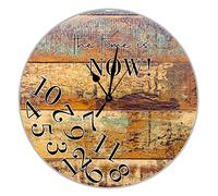The Time Is Now - Reloj de pared de madera de grano de madera amarilla, reloj de pared redondo de madera de 10 pulgadas, movimiento silencioso, funciona con pilas, para casa, dormitorio, sala de estar