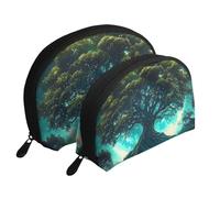 The Tree of Life Has Celestial and Natural Scenes - Bolsas de maquillaje impresas de 2 piezas portátil con diseño de conchas, White, Talla única