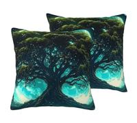 The Tree Of Life Has Celestial And Natural Scenes - Funda de almohada de imitación de lino con estampado de lino y poliéster con cremallera invisible para sofá, cama, decoración de oficina en casa