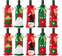 THE TWIDDLERS - 10 Bolsas Navideñas para Regalos de Vino, Bolsas con Cordón para Botellas con Etiquetas de Regalo, Decoraciones Reutilizables para Fiestas Navideñas - 5 Diseños Diferentes