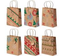 THE TWIDDLERS - 12 bolsas de regalo para Navidad con etiquetas, bolsas de regalo kraft surtidas con diseños festivos, bolsas de Navidad - 18cm x 22cm