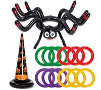 THE TWIDDLERS - 14 Piezas Juego de Lanzamiento de Aros Inflable con Araña Gigante y Sombrero de Bruja, Juego Fiestas de Halloween, Cumpleaños Infantiles y Celebraciones Familiares
