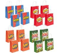 THE TWIDDLERS - 16 Bolsas de Regalo Superhéroes - de 'Pow, Wham, Zap & Boom' con Cuerda para Transporte Fácil y Cómodo de Muchas Chuches y Juguetes