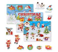 THE TWIDDLERS - 3 Rompecabezas de Madera de Navidad para Niños con el Simpático Reno Navidad y Diseños Festivos - Juguete de Regalo para Fiestas Infantiles - 30cm x 22cm