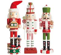 THE TWIDDLERS - 3 Soldados Cascanueces de Madera, 28cm en Colores Festivos con Cuenta atrás navideña - Adornos Tradicionales Clásicos de Madera de Pino Hechos a Mano de Primera Calidad