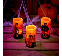 THE TWIDDLERS 3 Velas De Cera Real Sin Llama Para Decoración Halloween- Velas LED Funcionan con Pilas Duran hasta 6 Horas Continuas - Seguras y Aptas Para Niños